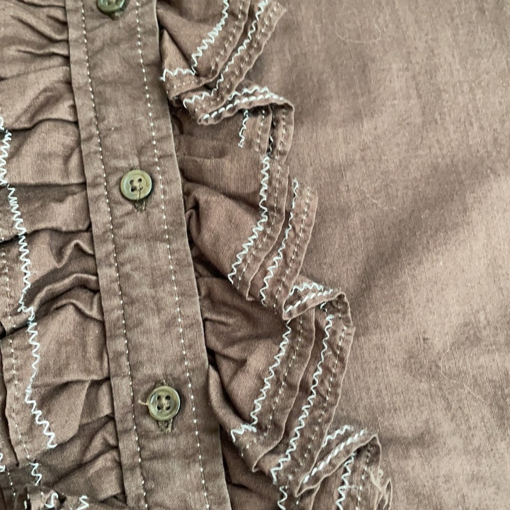 [ Gap Dark Brown Ruffled Front Button Down ] Small - image 4